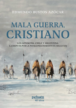 Grupo de Aónikenk cabalgando en la nieve. Con sus ropas y estandartes